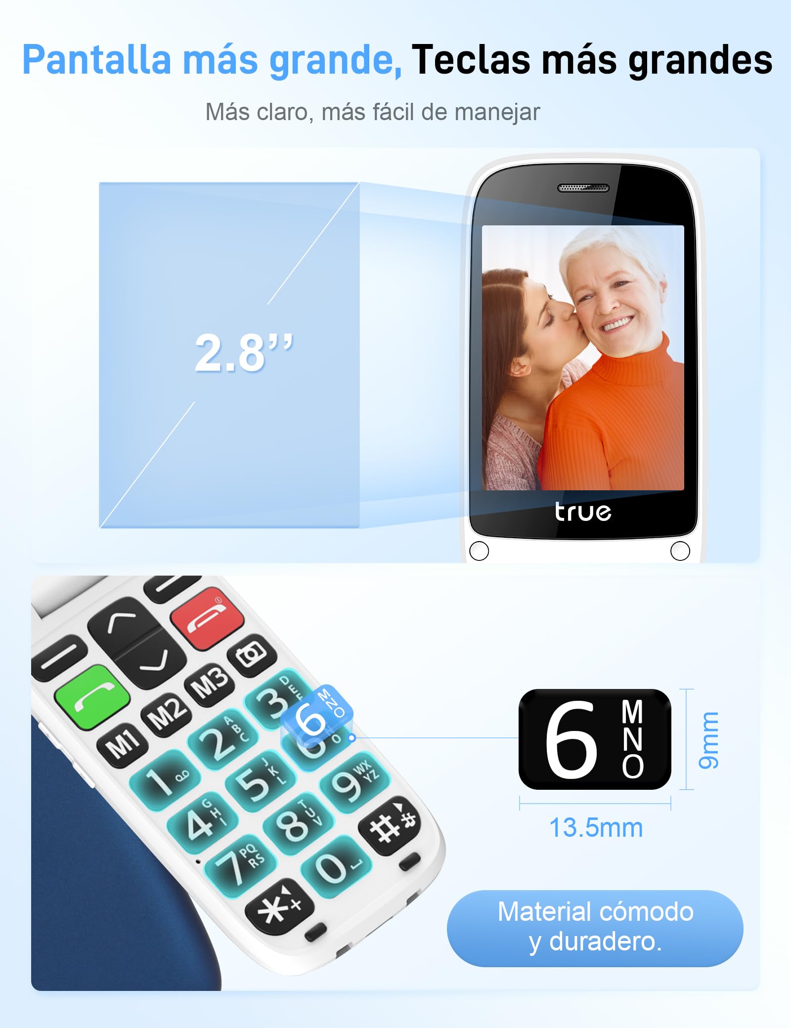 TRUE S70 Teléfono Móvil para Mayores con Tapa 2G, Pantalla de 2,8", Volumen Alto, Teclas Grandes, Alarma de Caída, Botón SOS, Cámara, Podómetro, Estación de Carga, Azul Estrellado | Sensor de caída