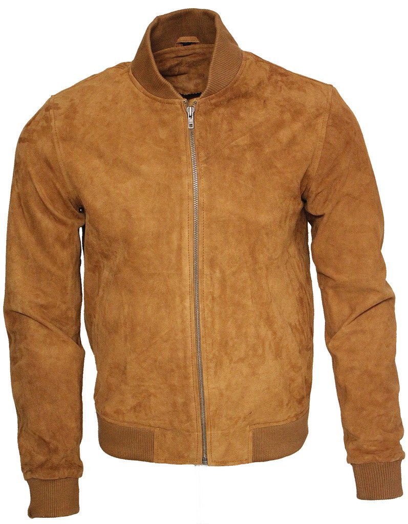 Hombre Caqui Varsity De Cuero de Ante de Cabra Bombardero Chaqueta