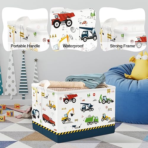 Miniatura 4 de Clastyle Camión de construcción de dibujos animados Boy Estante Cesta Rectángulo Bulldozer Excavadora Cesta Azul Ropa Libros Juguete Almacenamiento