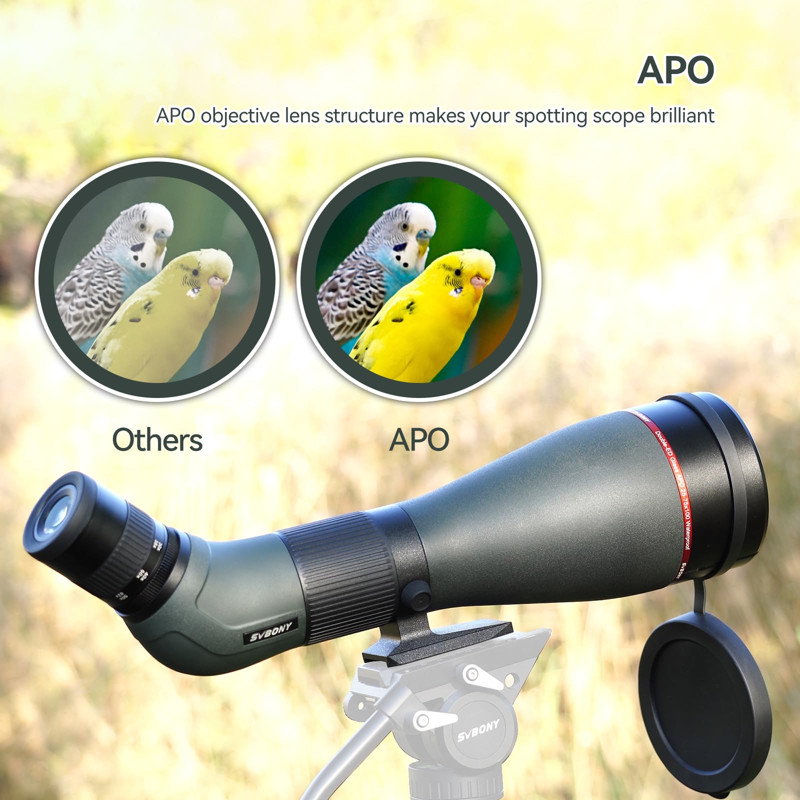 Svbony SA401 APO Lunety Obserwacyjne, 25-75x100mm Apochromatyczny Podwójny Obiektyw ED FMC, Digiscoping Kompatybilny z Kamerą Wi-Fi SC001, IPX7 Wodoodporny Dla Ptaków Oglądania, Strzelanie do Celów