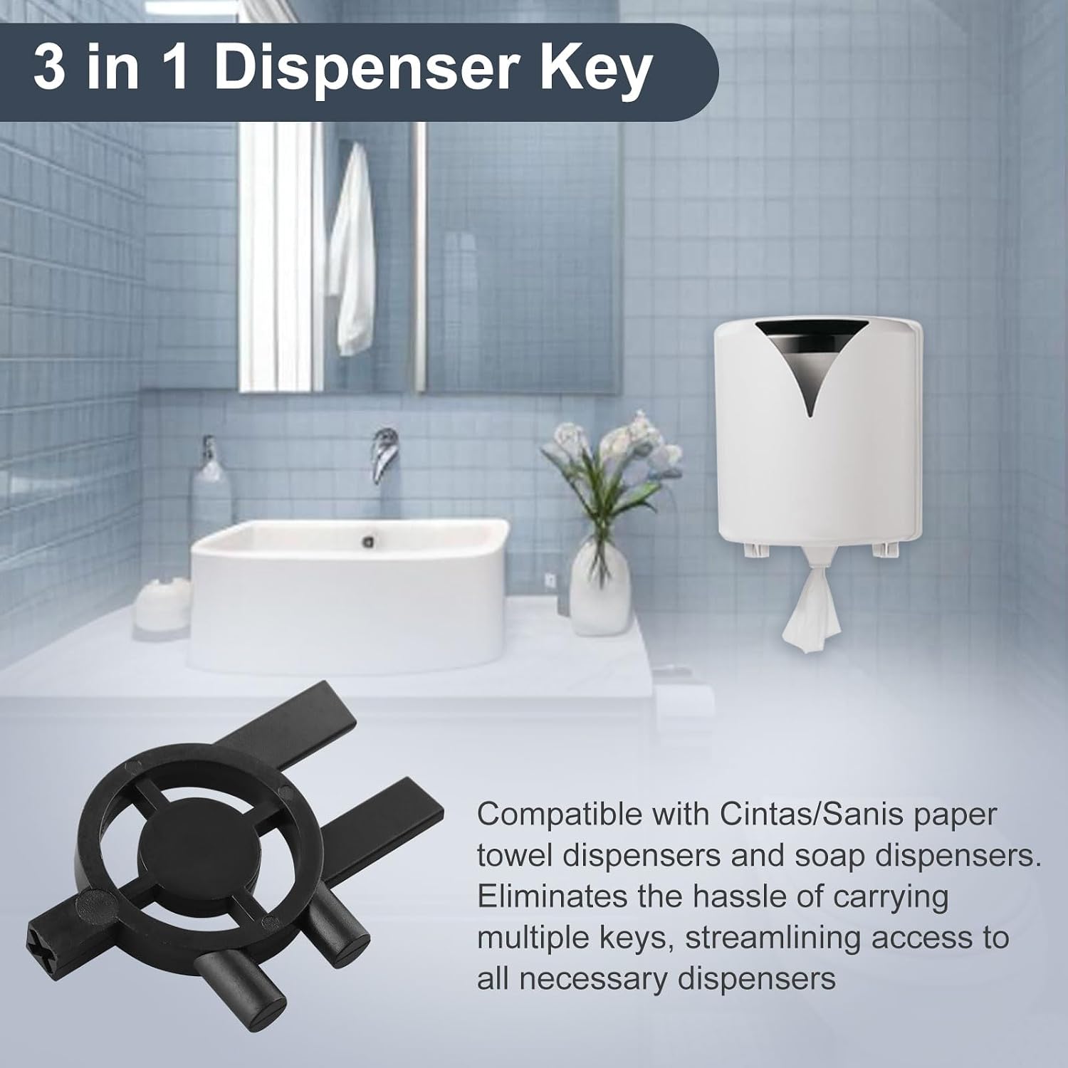 3-in-1 Paper Towel Dispenser Key Compatible with Cintas & Sanis Paper Towel, Soap, and Toilet Paper Dispensers,5pcs Paper Towel Dispenser Key Replacement for Cintas & Sanis with Key Ring