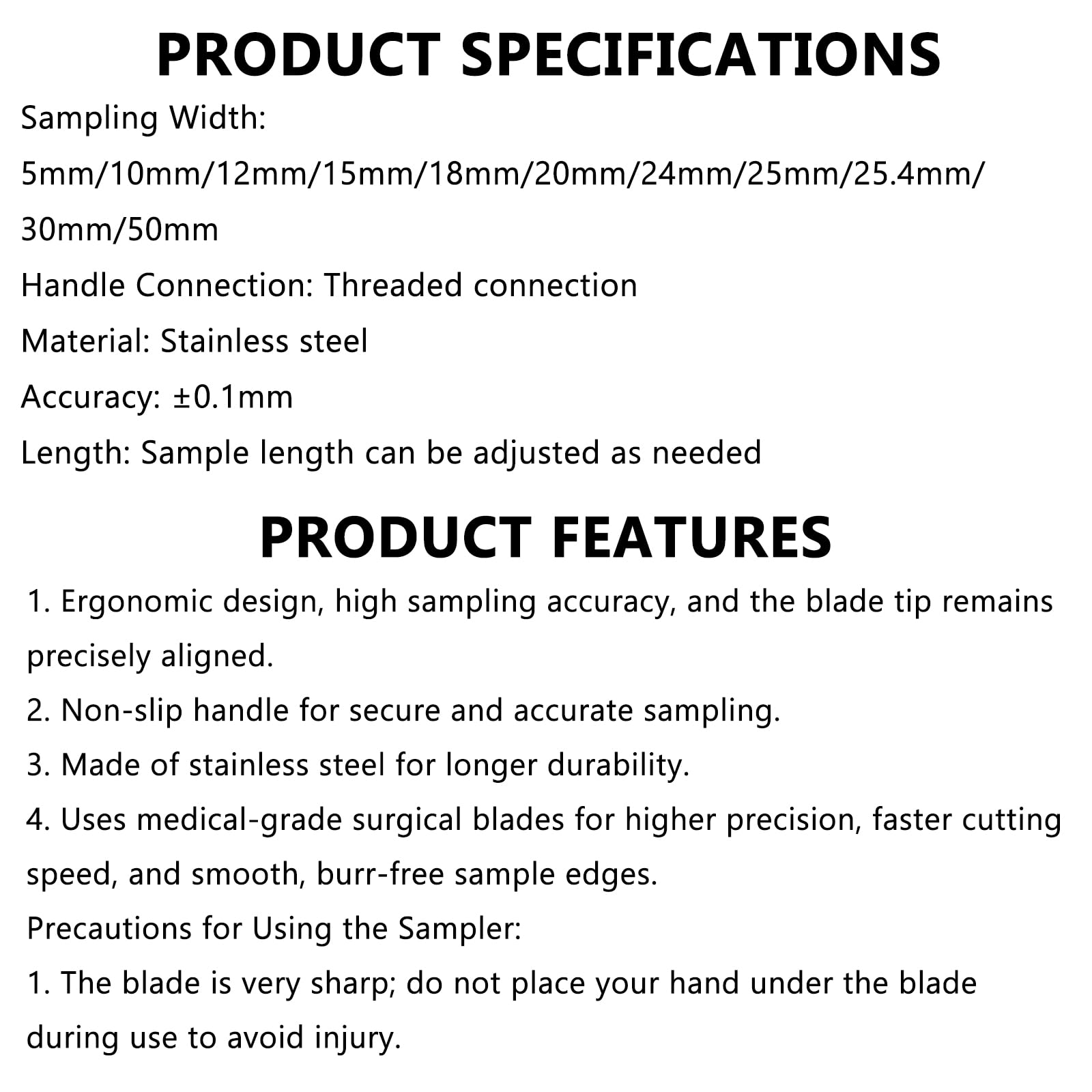 Cuchillo de muestreo de ancho fijo: cortador de precisión para película de plástico, cintas adhesivas, bolsas de embalaje y láminas de metal, ancho de muestra de 5 mm a 50 mm, precisión de ± 0,1 mm