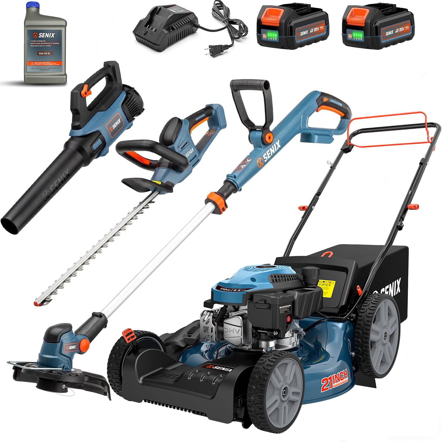 SENIX LSSG-M10 21 inch Gas Lawn Mower Combo Kit