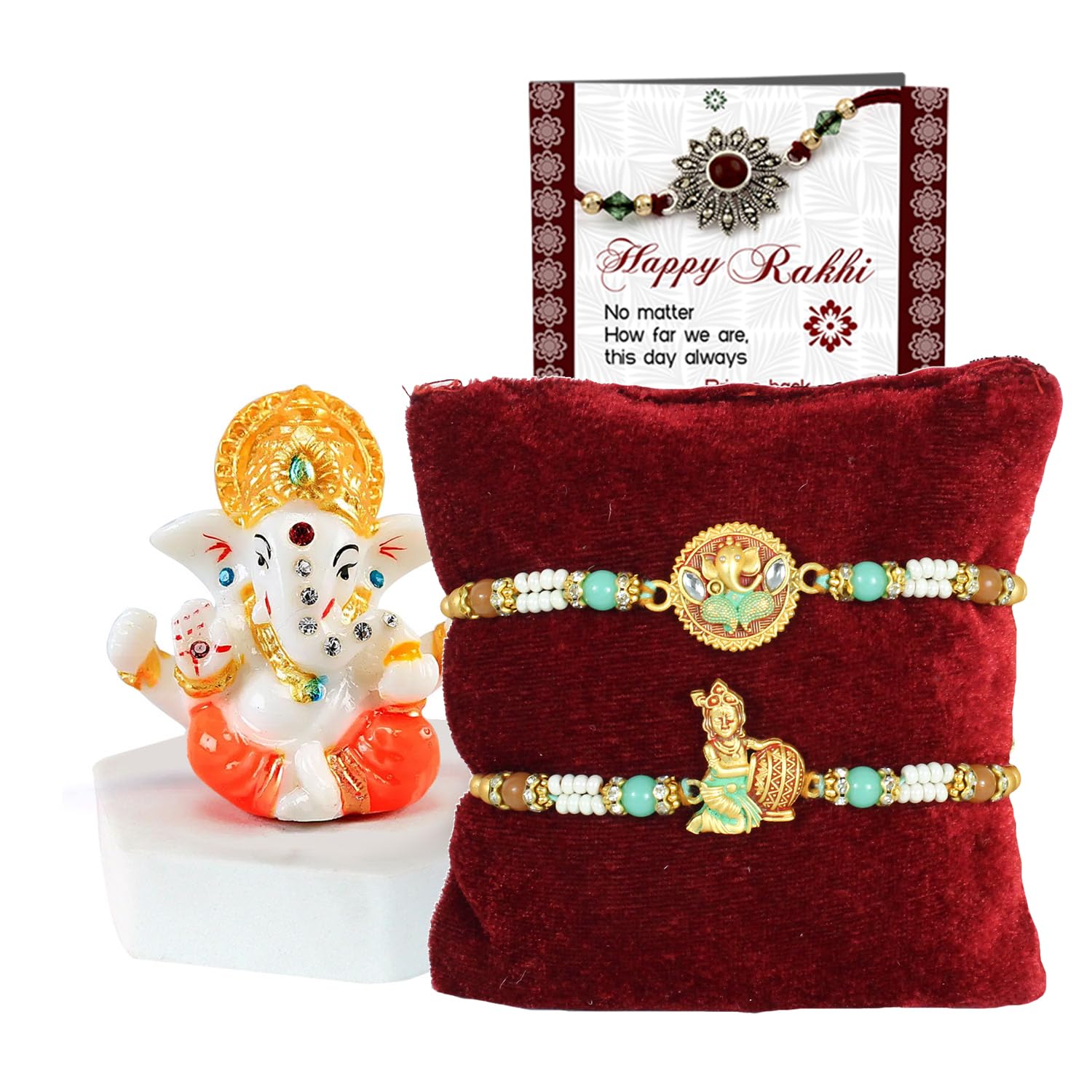 TIED RIBBONS Rakhi Gift for Brother - Set of 2 Premium Rakhi with Mini Idol Statue and Mini Greeting Card- Rakhi for Brother-image-14