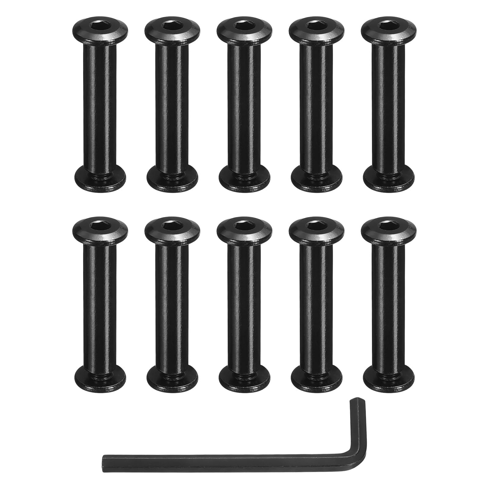 sourcing map 10 Sets Binding Post Screw, M6x12mm Bolts Female 8x37mm Hex Drive Socket Cap Screw Rivets Chicago Screws Furniture Bolts Stainless Steel with Wrench for Furniture Repair, Black