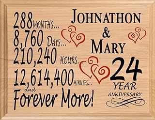 24 Year Anniversary Sign Gift Plaque Personalized 24th Year Wedding Anniversary Present for Wife Husband Couple Him or Her - Solid Wood - Made in the USA