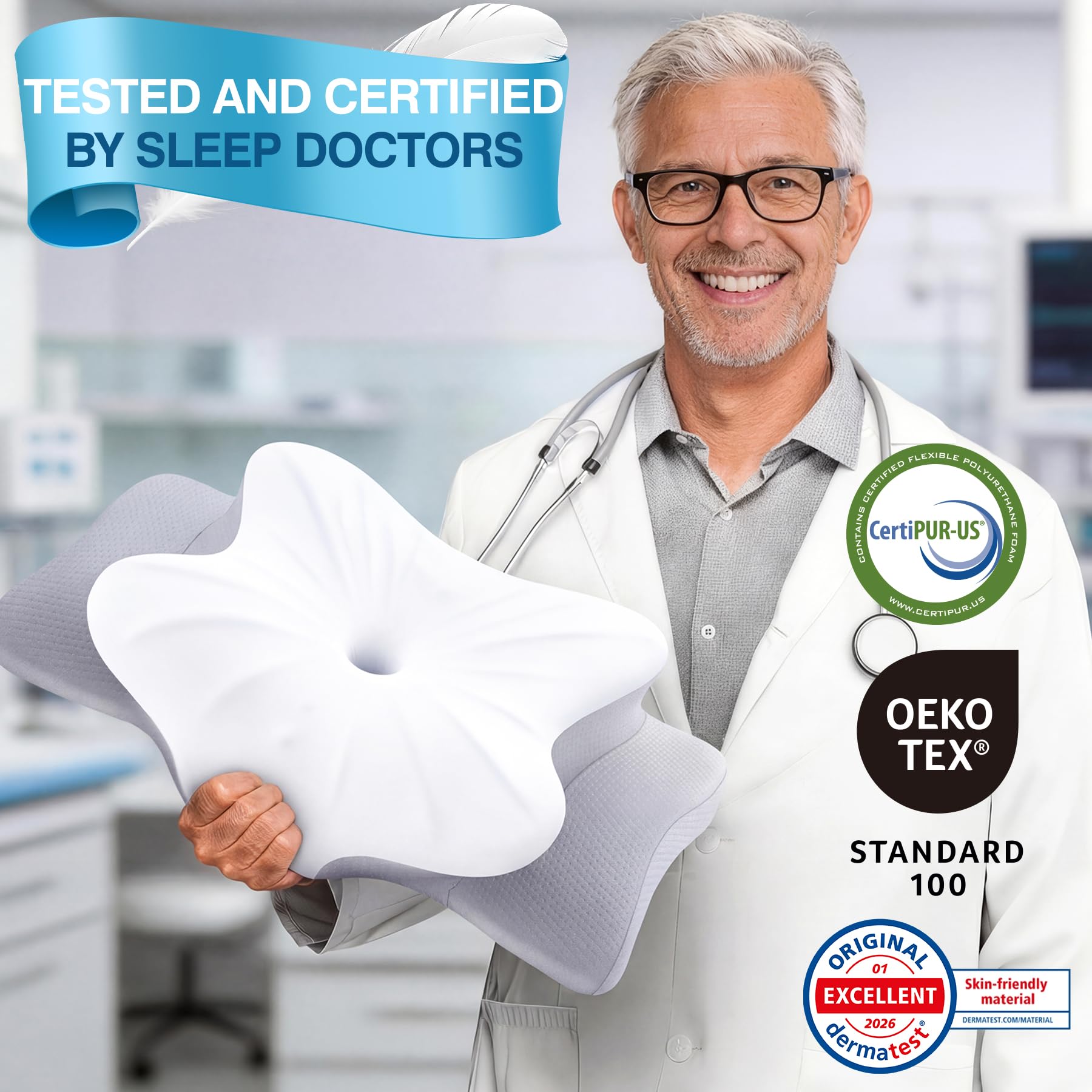 Subtail Cuscino cervicale in memory foam, cuscino ergonomico Cervical per alleviare la pressione e alleviare il dolore al collo, cuscino rinfrescante con rivestimento rimovibile