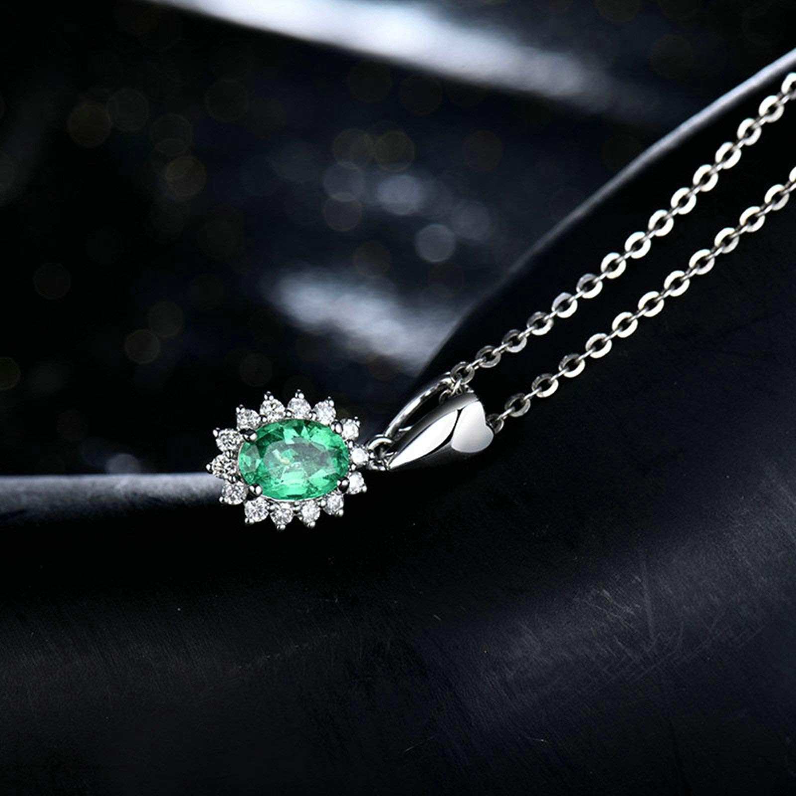 Collar para Mujer, corazón de Flores con Esmeralda creada en Laboratorio de 1 quilate, Oro de 18 Quilates/Plata de Ley 925, Collares con Colgante para Mujeres y niñas, Regalo para el día de la