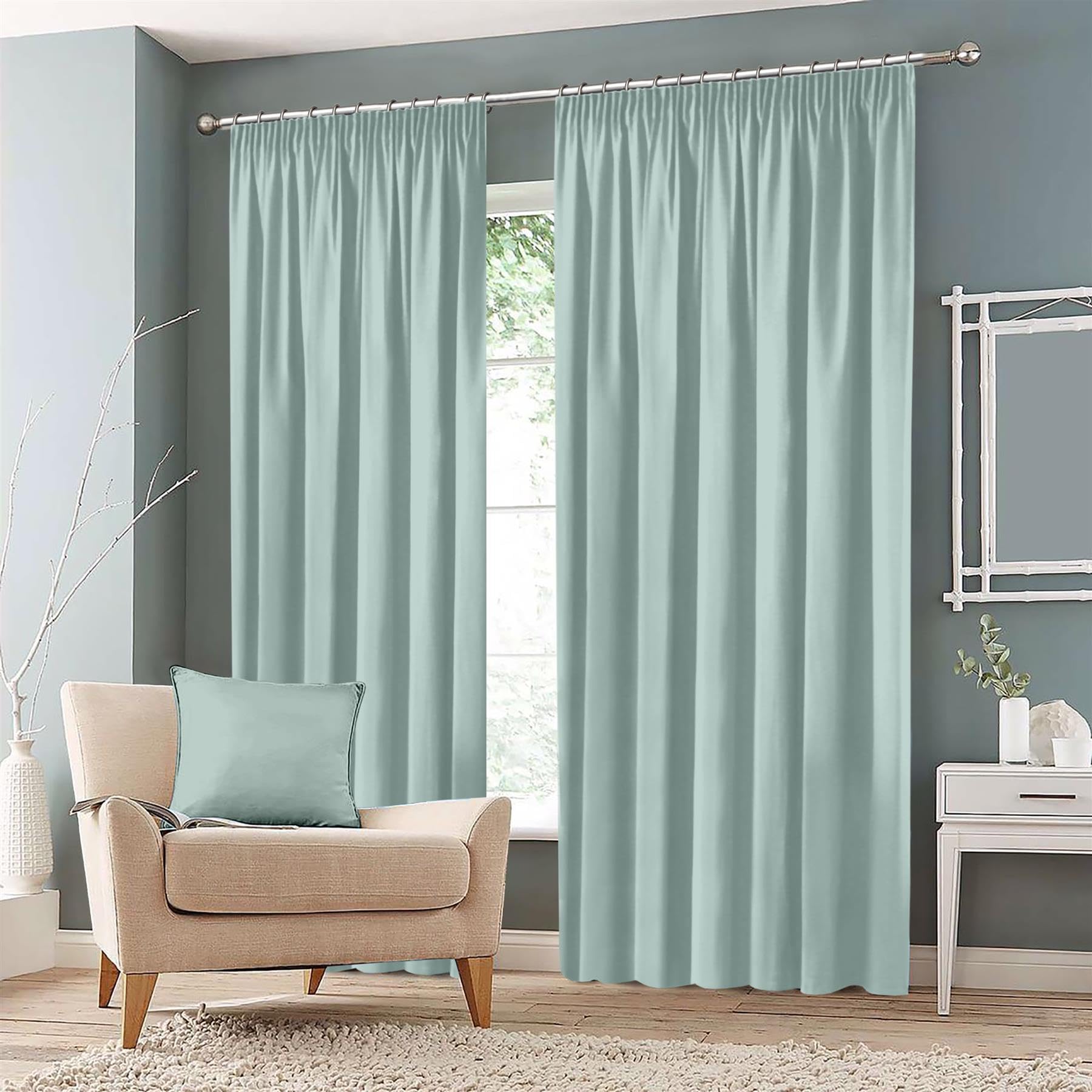 Pencil Pleat Blackout Curtains Thermal Drapes 2 Insulated Panels Light Noise Reduction for Bedroom Nursery [Duck Egg, 46" Wide x 54" Drop]
