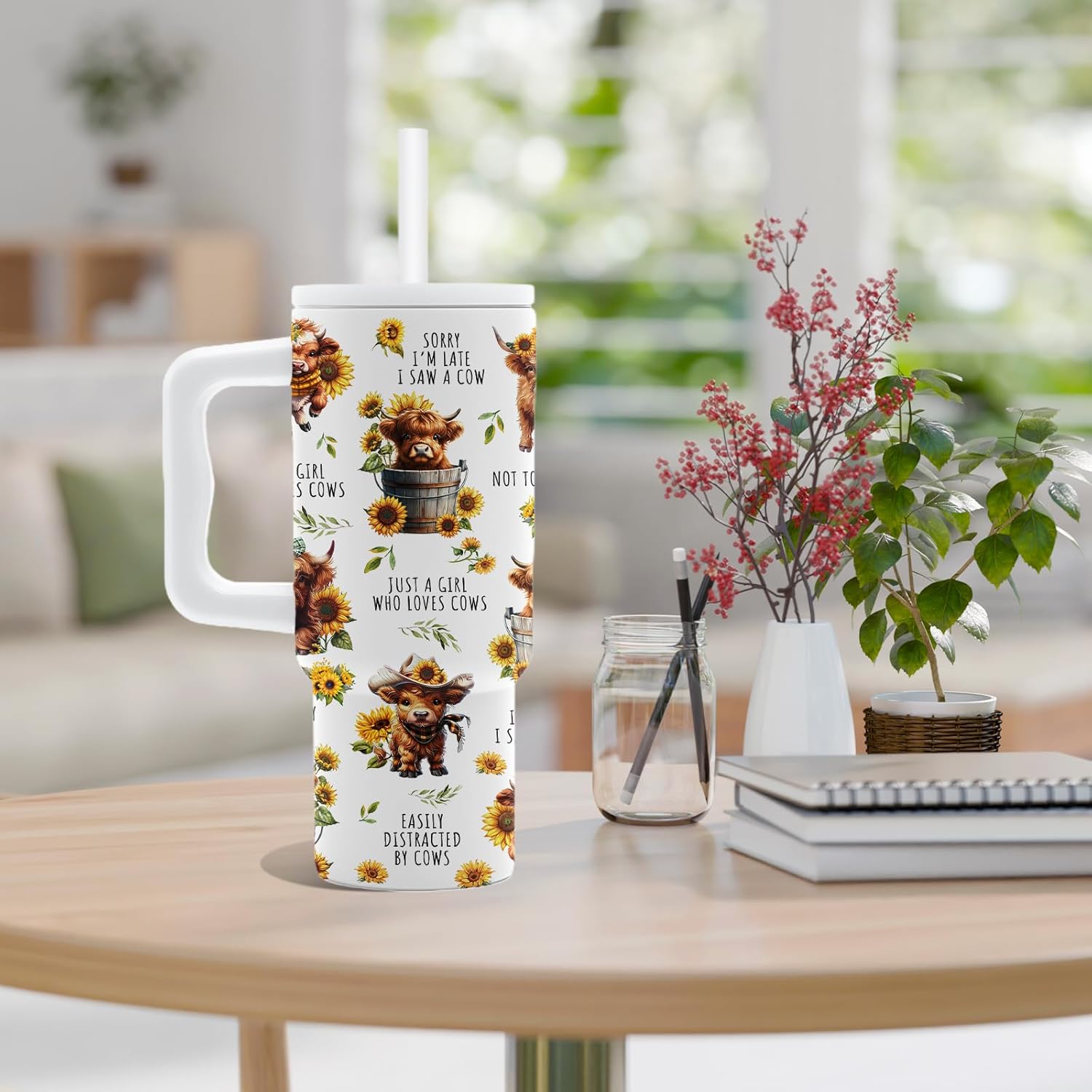 DUUV 24 OZ Tumbler with Handle, Cute Stainless Steel Insulated Mug, Birthday Gifts for Women Girls, 1PCS, White - Image 7