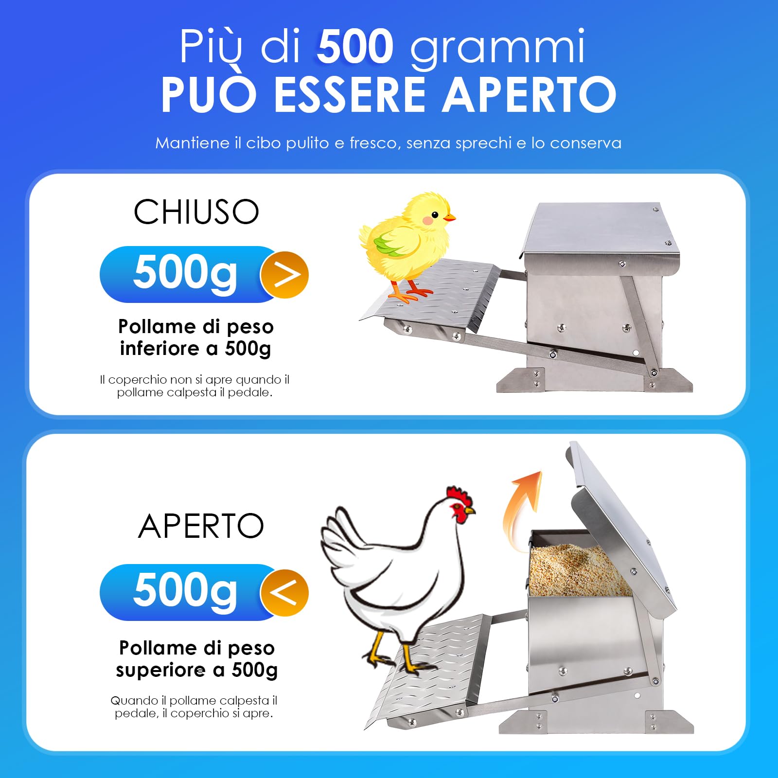 Mangiatoia Automatica a Pedale Galline da 5 Kg, Mangiatoia Per 4-6 Polli, Mangiatoia Per Pollame a Prova di Roditore, Mangiatoia Per Galline a Prova di Pioggia Per Galli e Fagiani All'Aperto