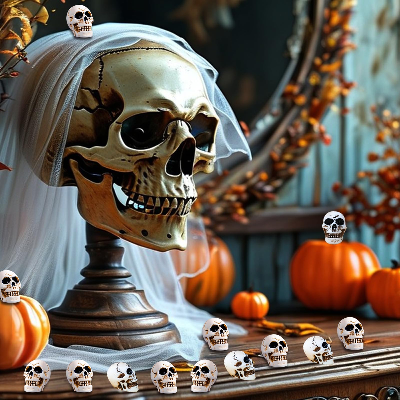 JIEBAO 20er Set Mini Totenkopf aus Harz - Dekoration für Halloween und Horror Party