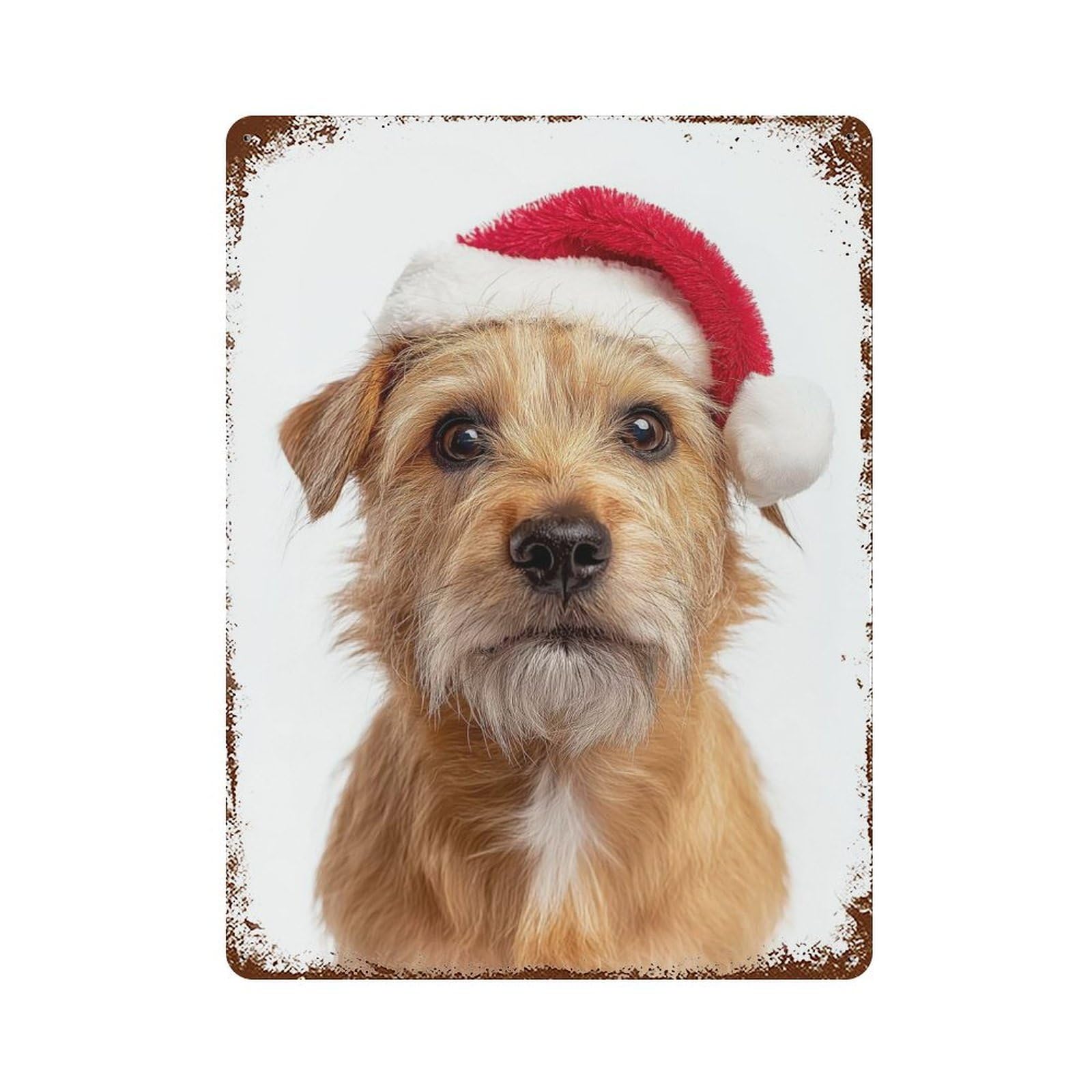 Norfolk Terrier Dog with Santa Hat Portrait Vintage Wall Sign 15.7"x11.8", Rust Effect Metal Decor for Cafe, Home Bar And Lounge Decor
