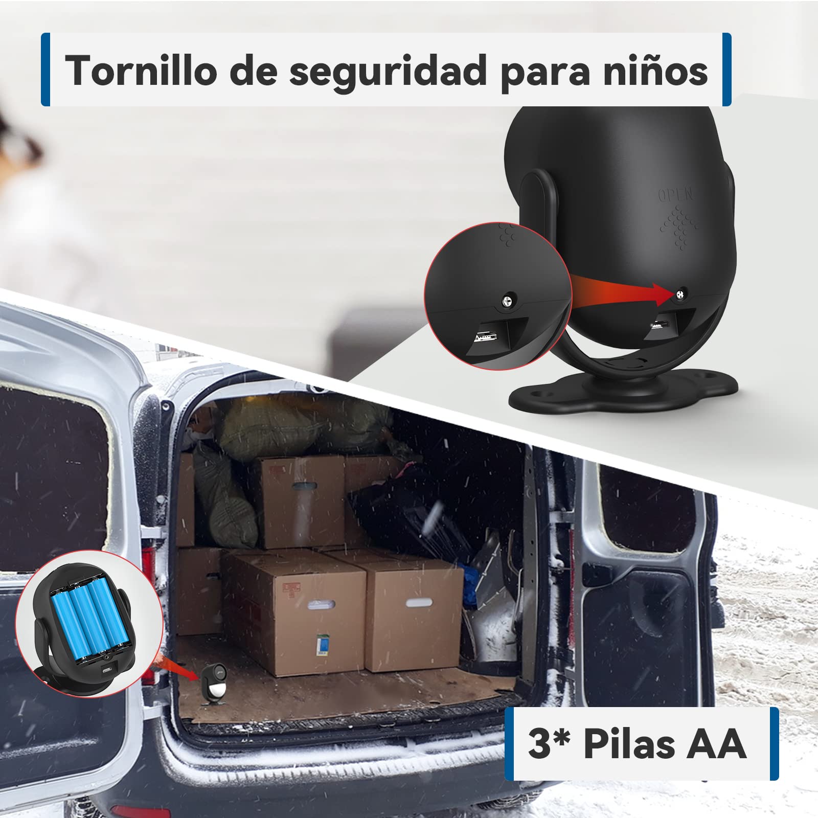 CPVAN Sensor de Movimiento, Sirena Alarma Casa para Puerta, Control Remoto Infrarrojo Sistema de Alarma Antirrobo -125dB -Accionado por Batería -Ideal para Interior de Tienda/Oficina/Casa, Negro