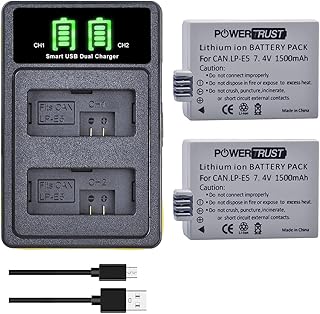 PowerTrust LP-E5 Battery and LED Charger with Build-in USB for Canon EOS 500D, 1000D, EOS 450D, Rebel XSi/EOS kiss X2, Rebel XS/Kiss F, Rebel T1i / Kiss X3