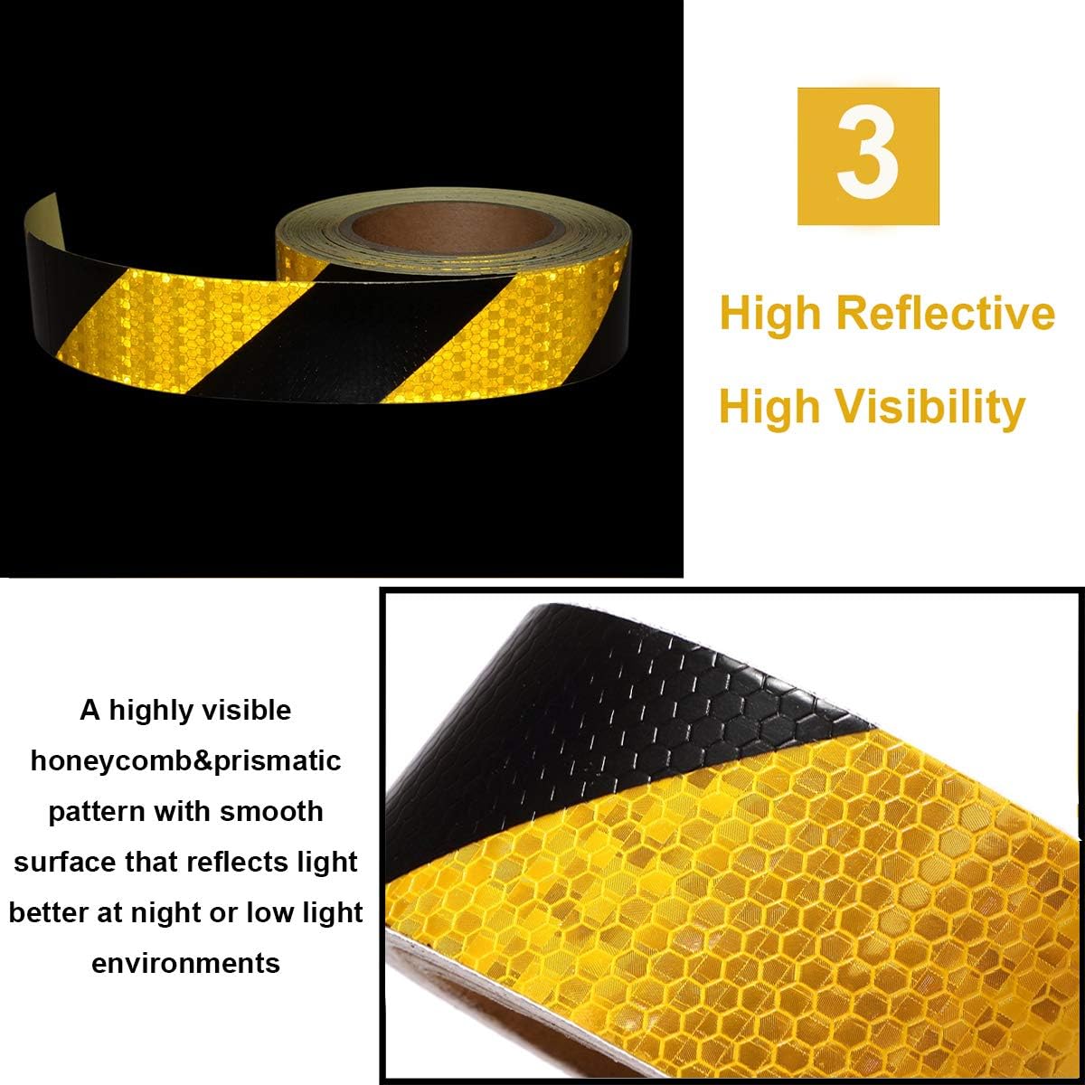 Waterproof Reflective Safety Tape Roll 2"X150' Yellow Black Striped Floor Marking Tape Hazard Caution Warning Tape Auto Truck Self-Adhesive Safety Sticker Strips for Wall Factory Trailer Vehicle: Industrial & Scientific