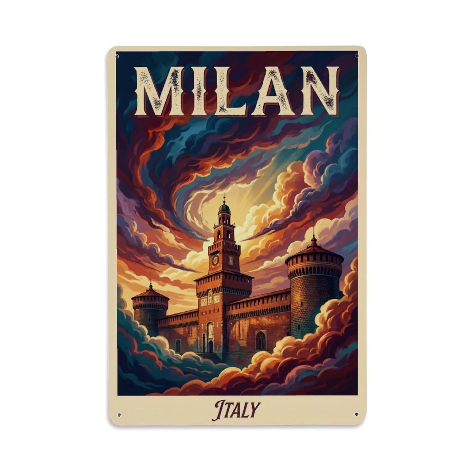 Olhnbad Style Centrale Milan Italy Romantic City Travel Metal Tin Sign