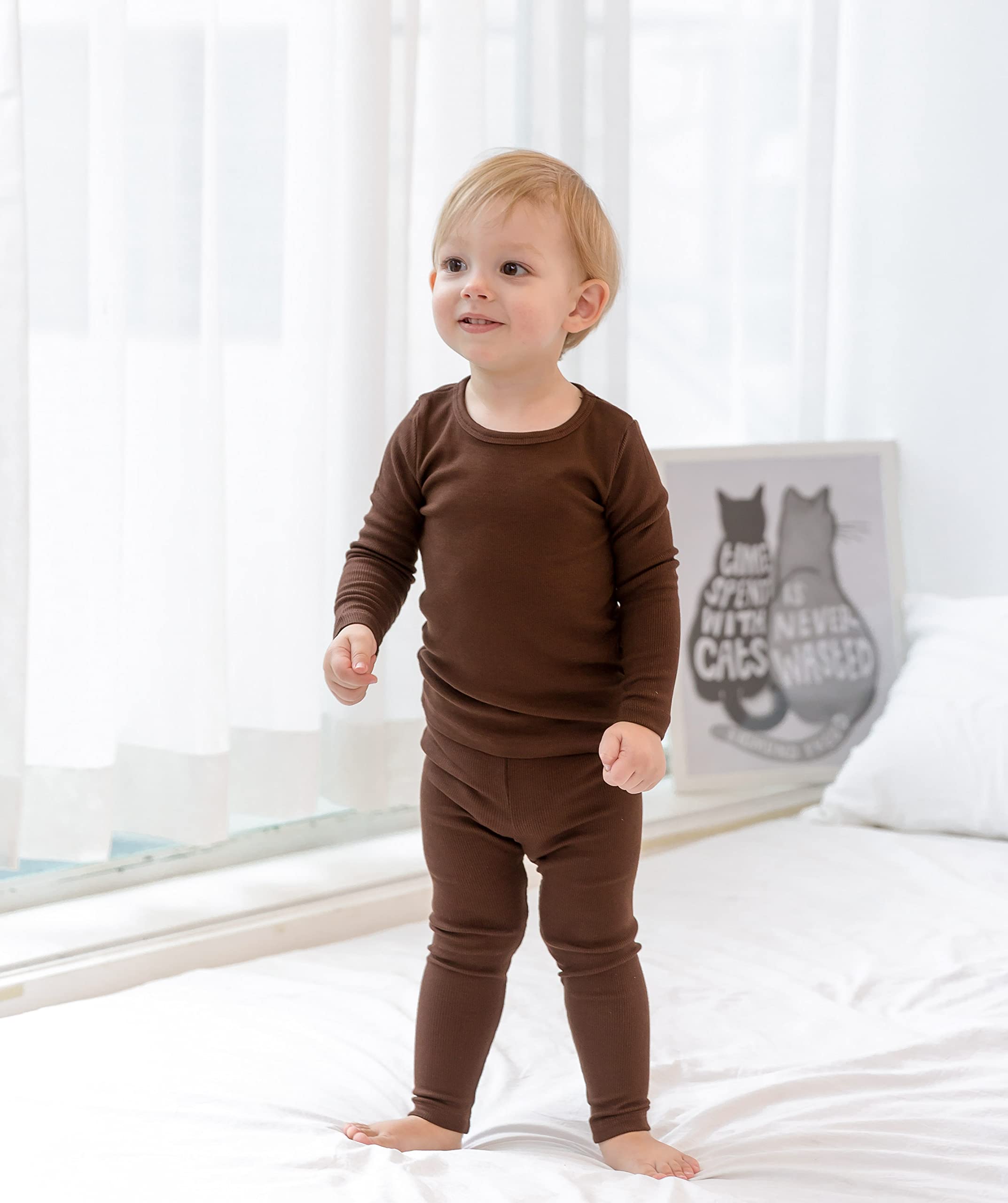 AVAUMA Unisex-Bambini Manica Lunga Costine Pajamas Set Confortevole Autunno Inverno Pjs Abbigliamento da Notte