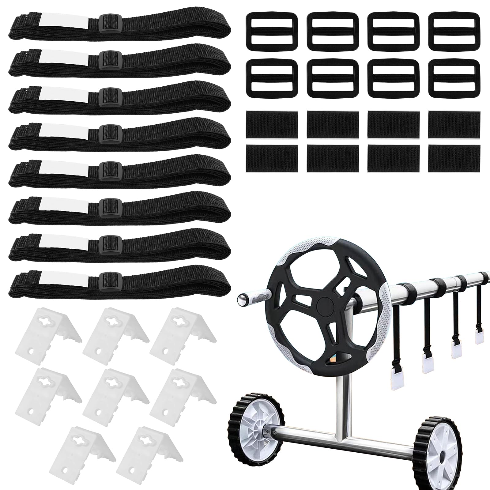 Lot De 8 Kit De Fixation pour Bâche Solaire De Piscine, Rouleaux De Film Solaire pour Piscine, Rouleaux De Fixation pour Film Solaire, Kit Sangles Bobine pour Piscine Universelle dans Le Sol