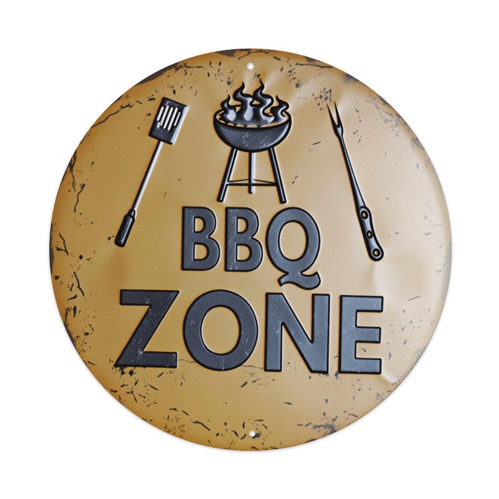 Bbq Zone Sign With Grill Tools Round Tin Sign Retro Metal Sign for Cafe Bar Pub Home Game Room Gym Club Wall Decoration Vintage Metal Poster 8x8 Inch