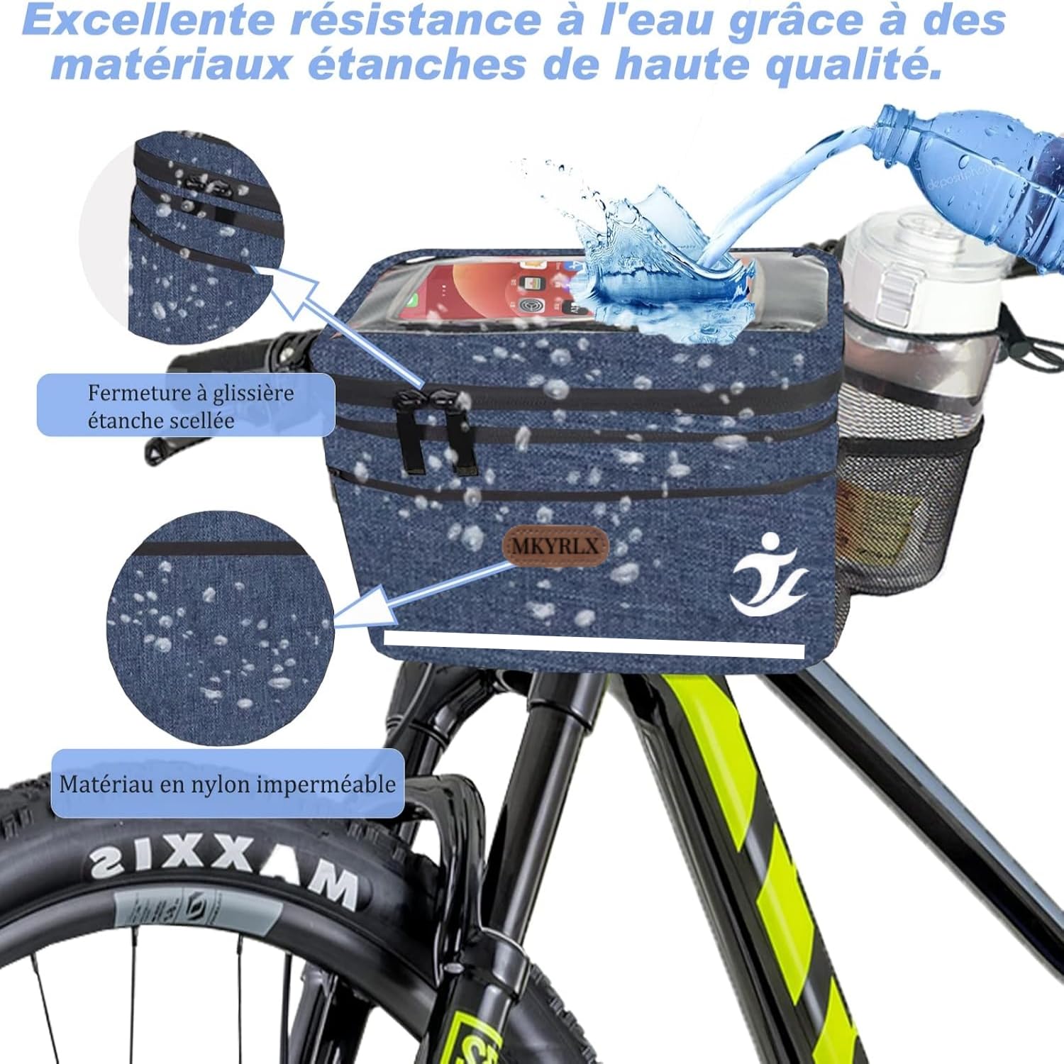 Sacoche Vélo 5L Imperméable – Sac Guidon avec Support Téléphone Étanche, Compartiment Isotherme pour Repas, Bandoulière Amovible, Idéal Cyclisme, Travail