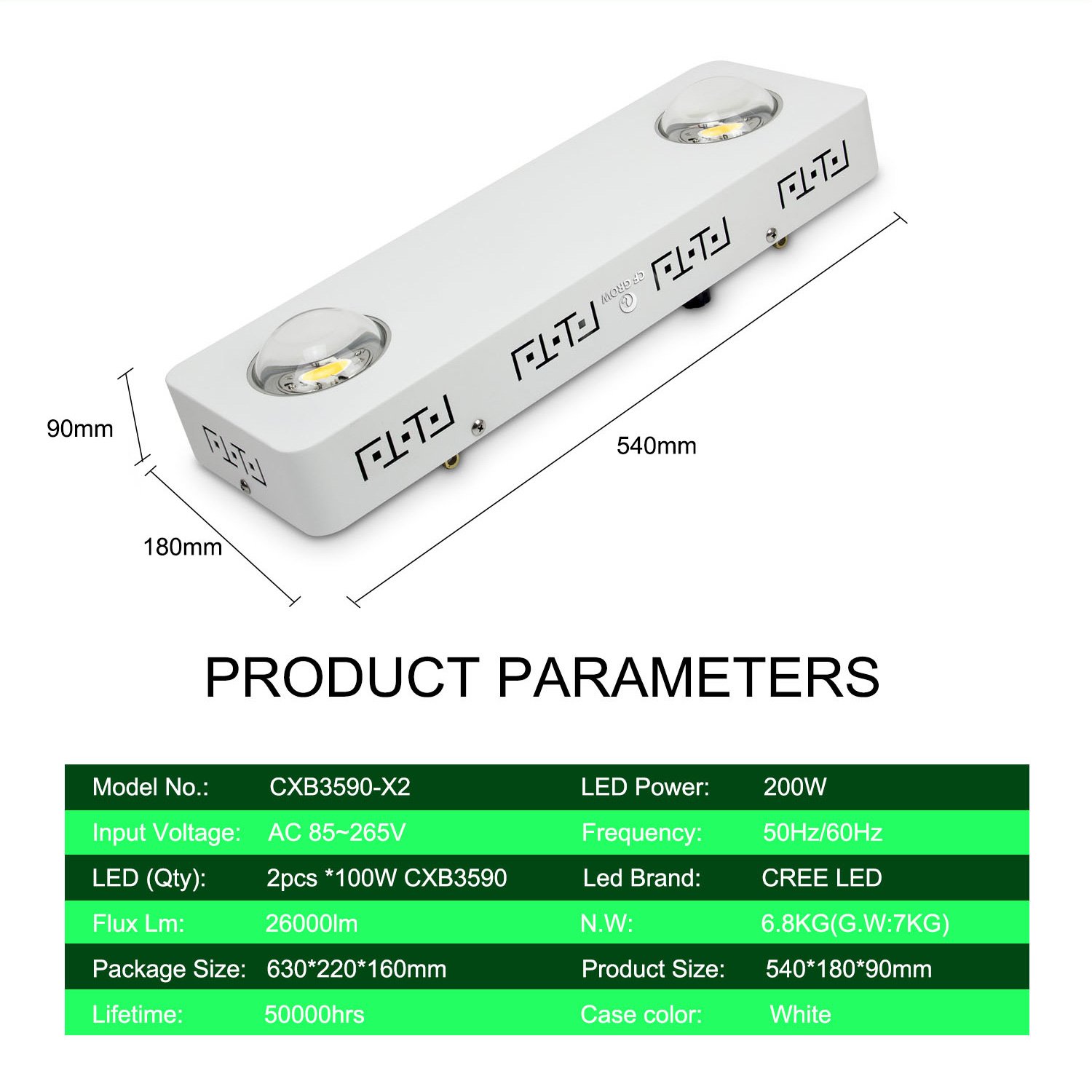 CREE CXB3590 COB LED Grow Light Full Spectrum, CF Grow 200W