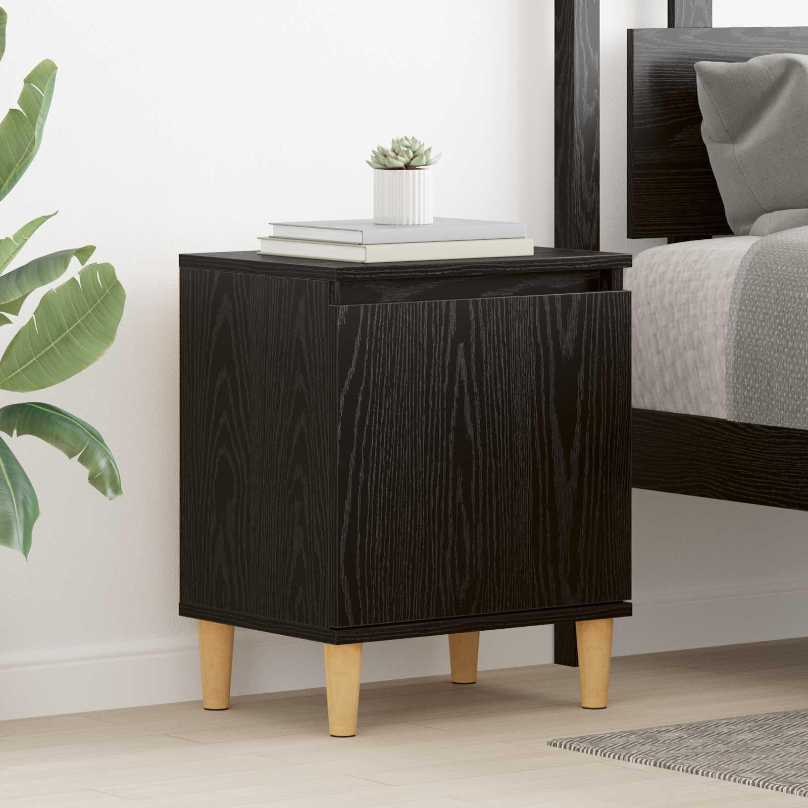 Table de chevet compacte et fonctionnelle chêne noir avec rangement ouvert