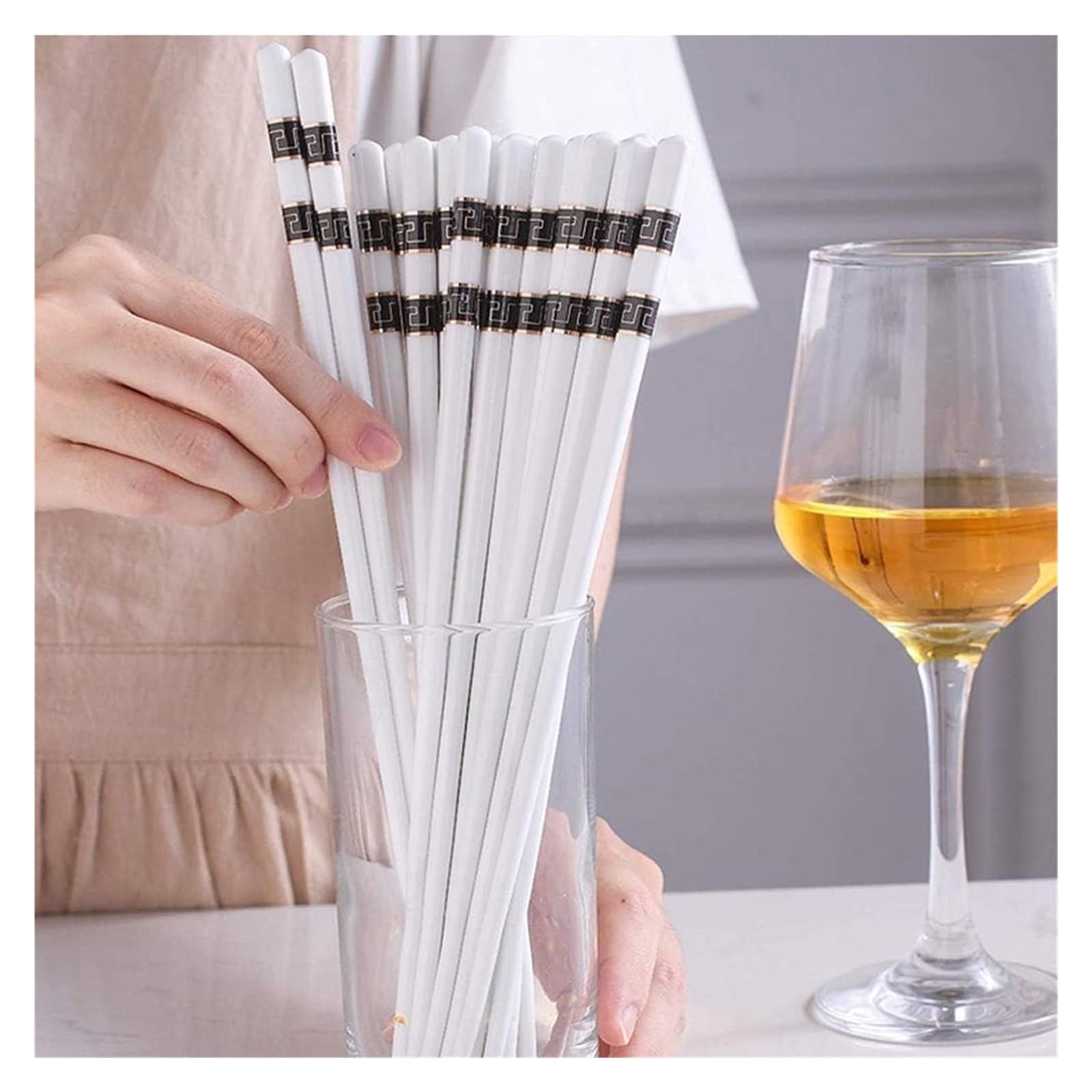 Baguettes en céramique, Chopstickshopstick Set de baguettes, 5 paires réutilisables en céramique, coffret cadeau porcelaine blanche(1)