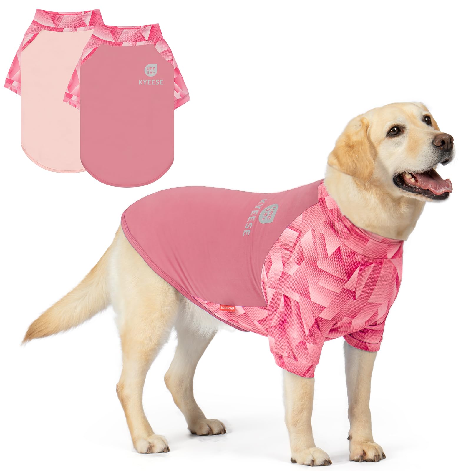KYEESE 2Pack UV Protection Dog Shirt, UPF 50+ Cooling Dog T Shirts for Small Dogs Girl, Breathable Reflective Dogs Sun Shirts with Sleeves Summer Pet Clothes, Pink, M — view 7