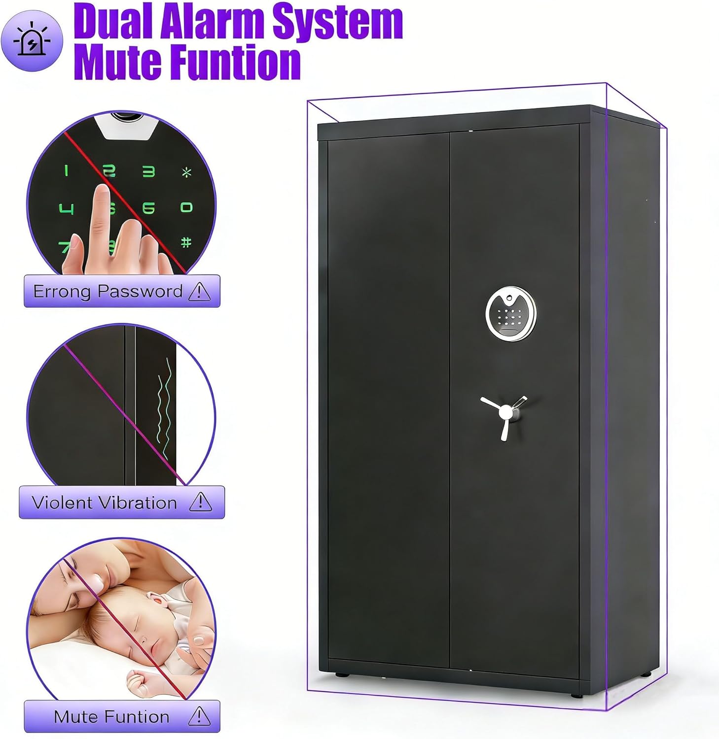 30-40 Large Gun Safe for Rifles & Pistols, Digital Lock Gun Safe with LCD Keypad & Gun Rack, Unassembled Long Gun Cabinet with Mute Function & Dual Alarm