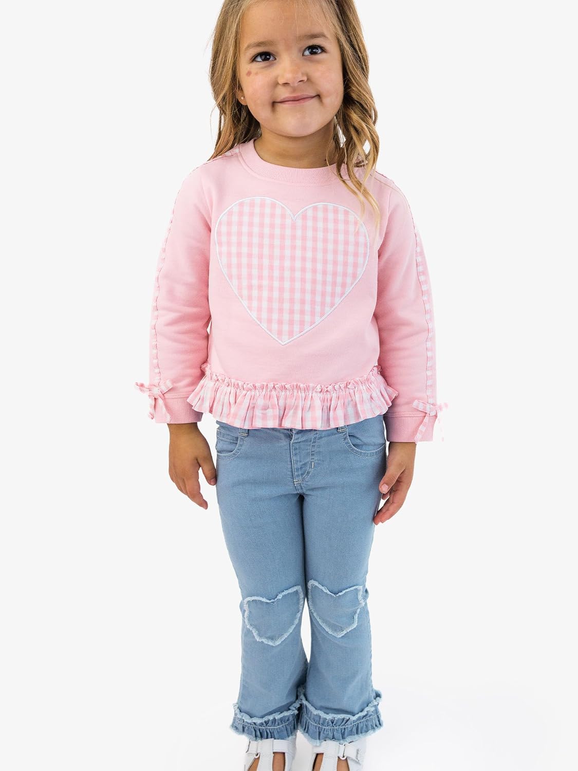 RuffleButts Girls Heart Applique Crop Flare Jeans