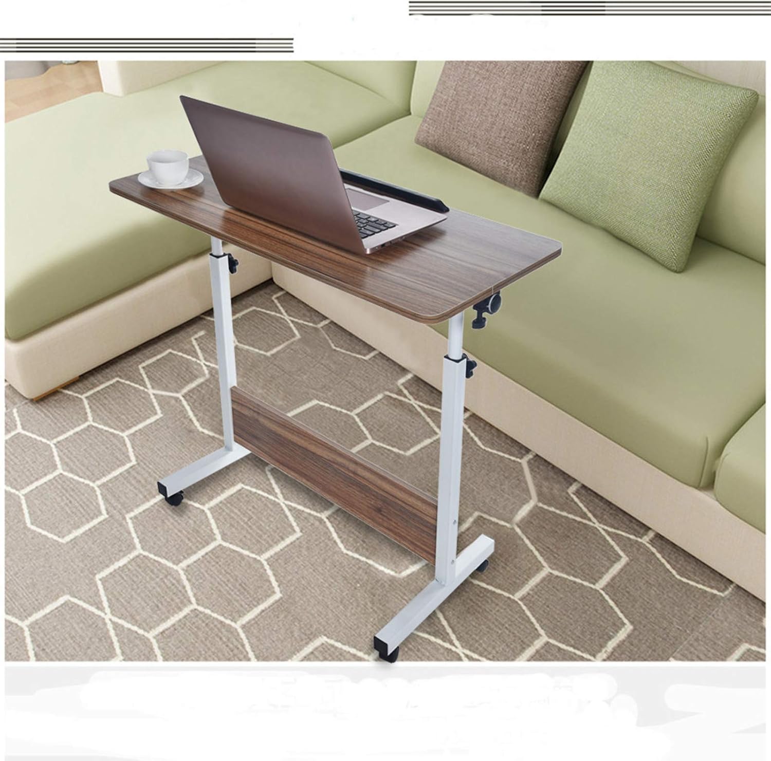 Height Adjustable Side Table (21.67-28.76 Inch), Sofa Table with Wheels, Lifting Laptop Desk for Bed, Rolling Laptop Table, Mobile Desk for Home Office/Hospital (US Stock) (Khaki) : Electronics