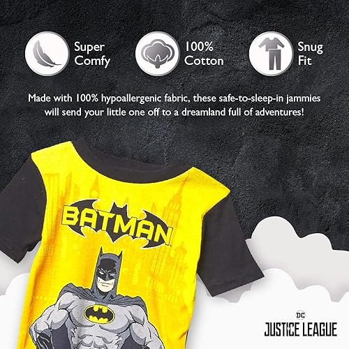 Miniatura 2 de DC Comics Boys' 4-Piece Snug-fit Cotton Pajamas Set