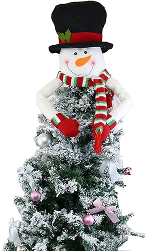 Miniatura 5 de Sombrero grande para árbol de Navidad, muñeco de nieve de Navidad con bufanda a rayas para vacaciones, adornos de árboles de Navidad, decoraciones