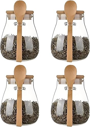 Miniatura 11 de Recipiente de almacenamiento hermético de vidrio con tapa de bambú Juego de 2, boca ancha, a prueba de fugas, con una cuchara, se puede utilizar