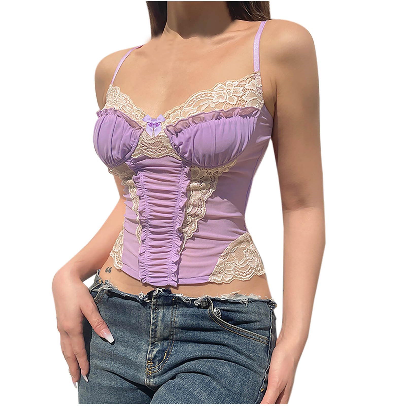 Sinzelimin Womens Sexy Bustier Corset Crop Tank Tops Y2K Eyelet Lace Push Up Corset Bodysuit Party Clubwear Bodice