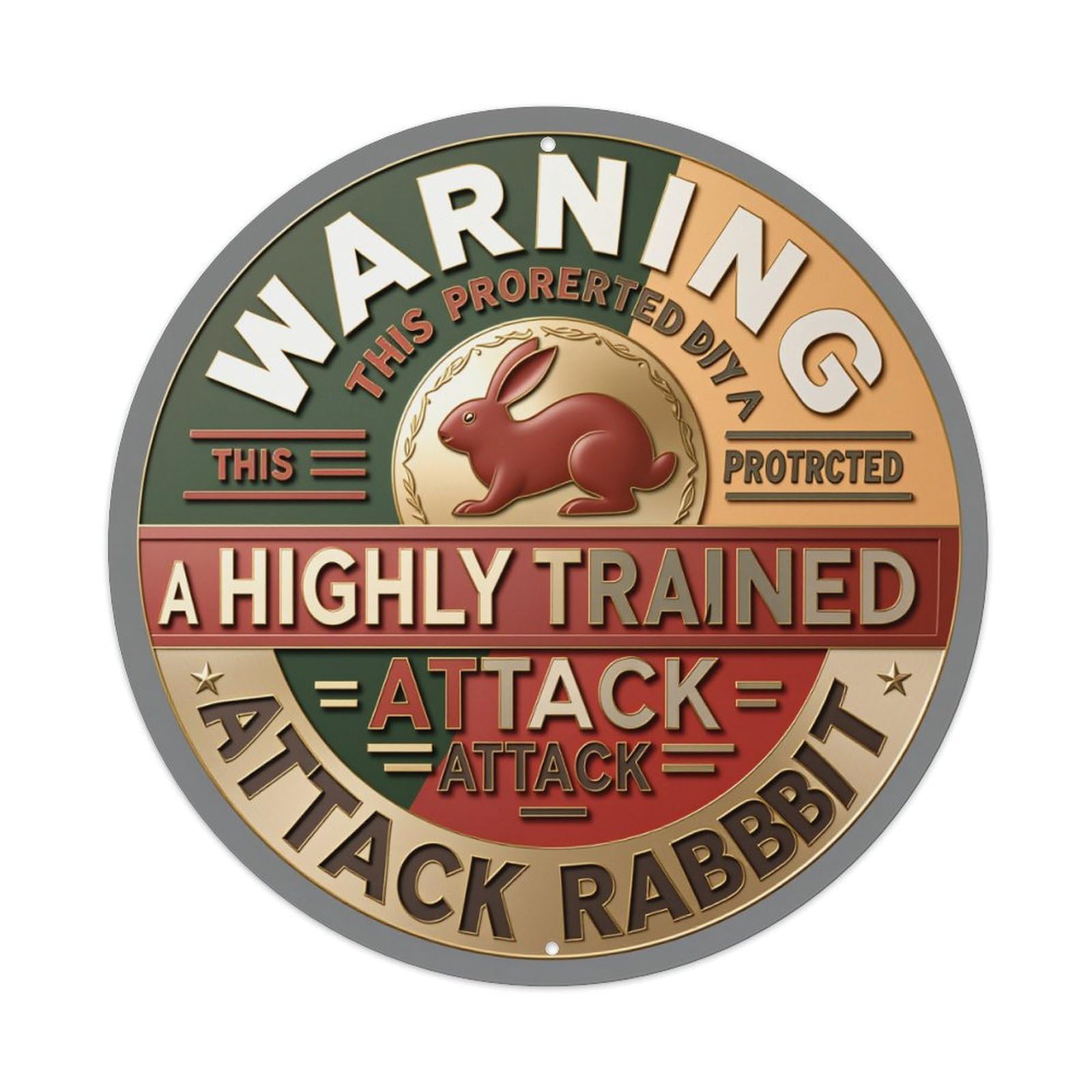 Warning Attack Rabbit Sign Pattern Round Metal Tin Sign Vintage Wall Decor, Bar Garage Cafe Kitchen Home Wall Art Poster 8x8inches