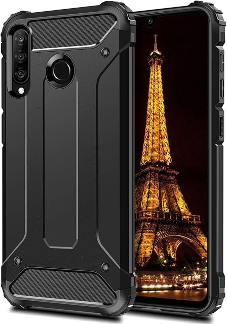 Coolden for Huawei P30 Lite Case Rugged Dual Layer Armor Case for Huawei P30 Lite Protective Case Heavy Duty Hard Back Shock Absorption Shockproof Phone Case Cover for Huawei P30 Lite (Black)