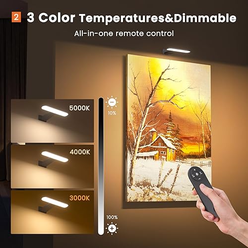 Miniatura 3 de FULEN Luces de pared recargables para pared, luces de pared alimentadas con control remoto, luces de arte para pinturas, luces de marco de fotos