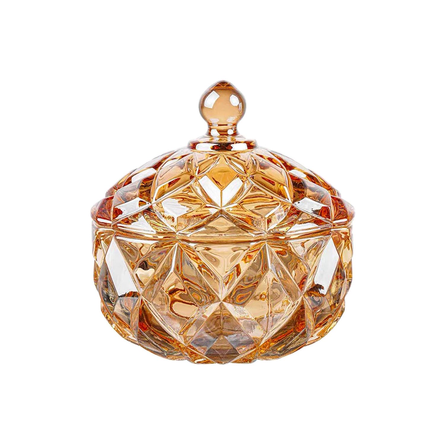LUCKTE Embossed Clear Glass Apothecary Jar With Lids,Candy Jar Containers Wedding Candy Buffet Jars,Crystal Jewelry Box Glass Biscuit Jar Decorative Jars (Amber)