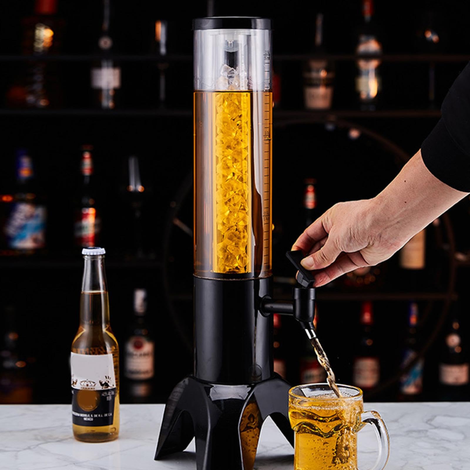 Dispensador de Cerveza, Dispensador de Bebidas con Soporte, Torre de Mesa Margarita con Tubo Frío para Exteriores, Negro, 1.5l