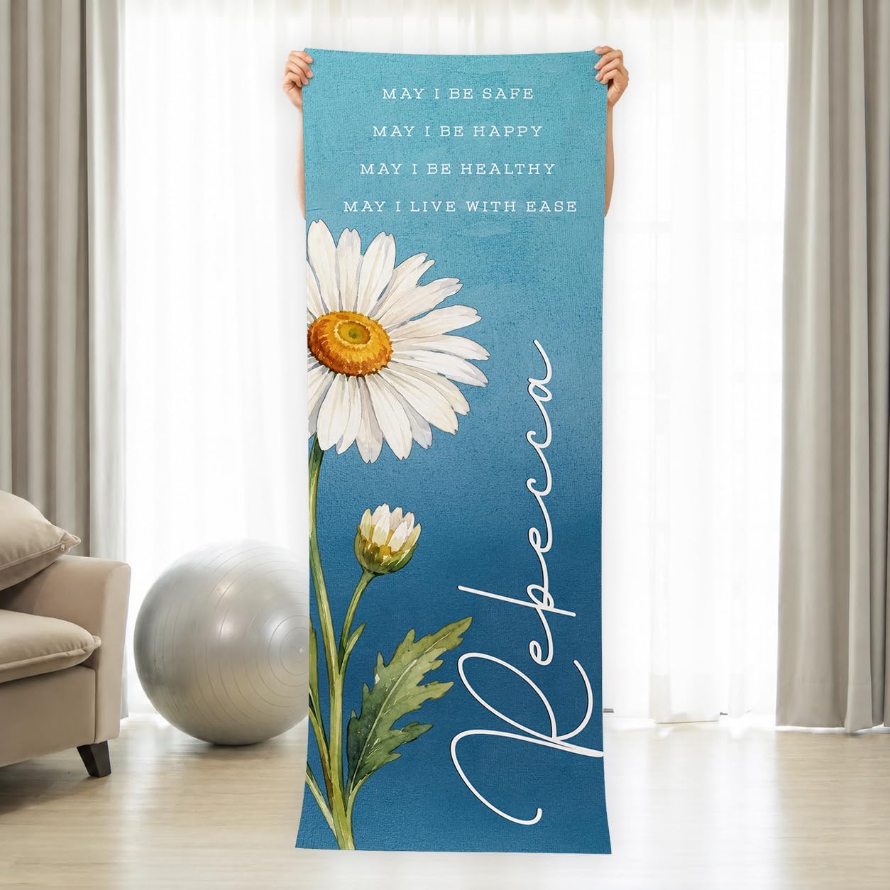 Personalized Birth Month Flower Yoga Mat, Custom Floral Yoga Mat with May I Be Safe Quote, Thoughtful Gift for Mom Wife Girlfriend, Pilates Fitness Mat for Home Workout