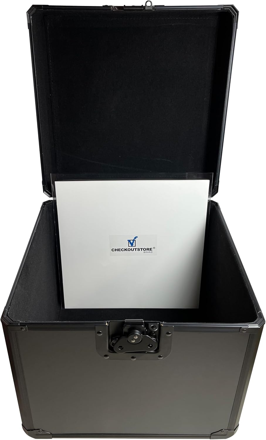 CheckOutStore Black Limited Aluminum 12" LP Vinyl Record Storage Box (Holds Up to 100 Records)