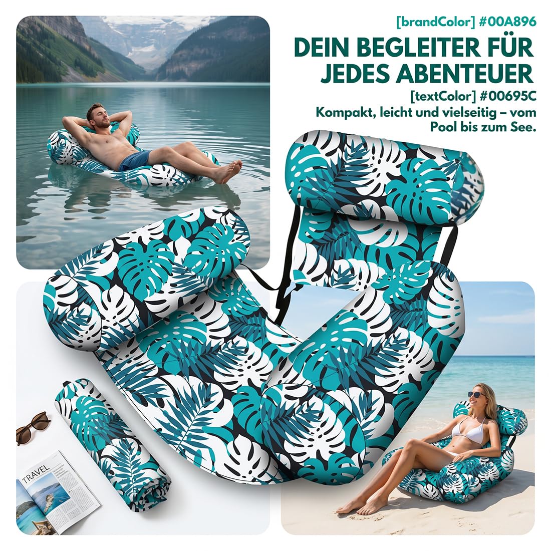 Fauteuil de piscine pour adultes, chaise longue de piscine, chaise longue gonflable, chaise longue de piscine, hamac pour fêtes, été, eau tropicale