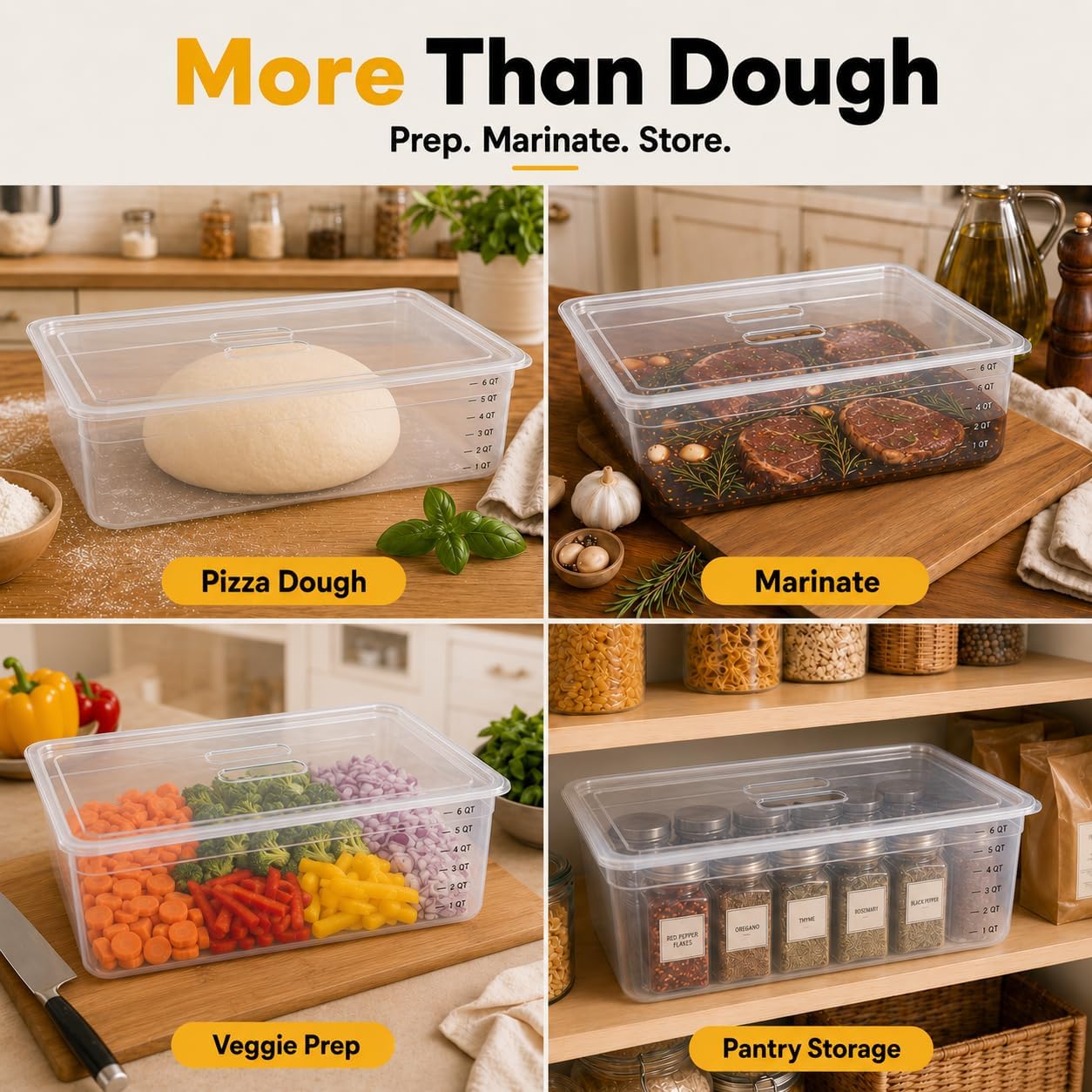 Sourdough Proofing Containers, 2 Pack 6QT Clear Dough Rising Boxes with Lids, Stackable Bulk Fermentation Containers for Bread Baking, Sourdough & Pizza Dough