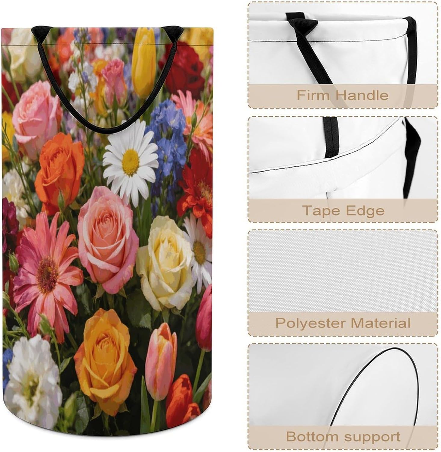 Colorful Fields Laundry Hamper 86L Waterproof Collapsible Clothes Basket with Double Handles Freestanding Foldable Laundry Basket Large Clothes Hamper for Bathroom