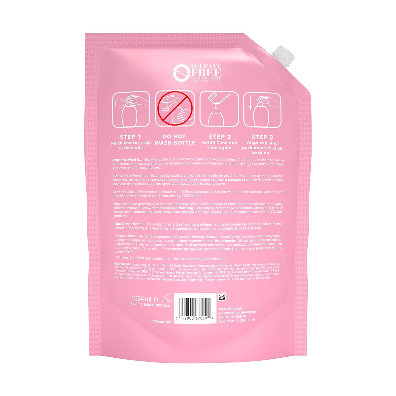 OGX Renewing + Argan Oil of Morocco Shampoo Refill Pouch for Strong Healthy-Looking Hair, 36 Fl Oz