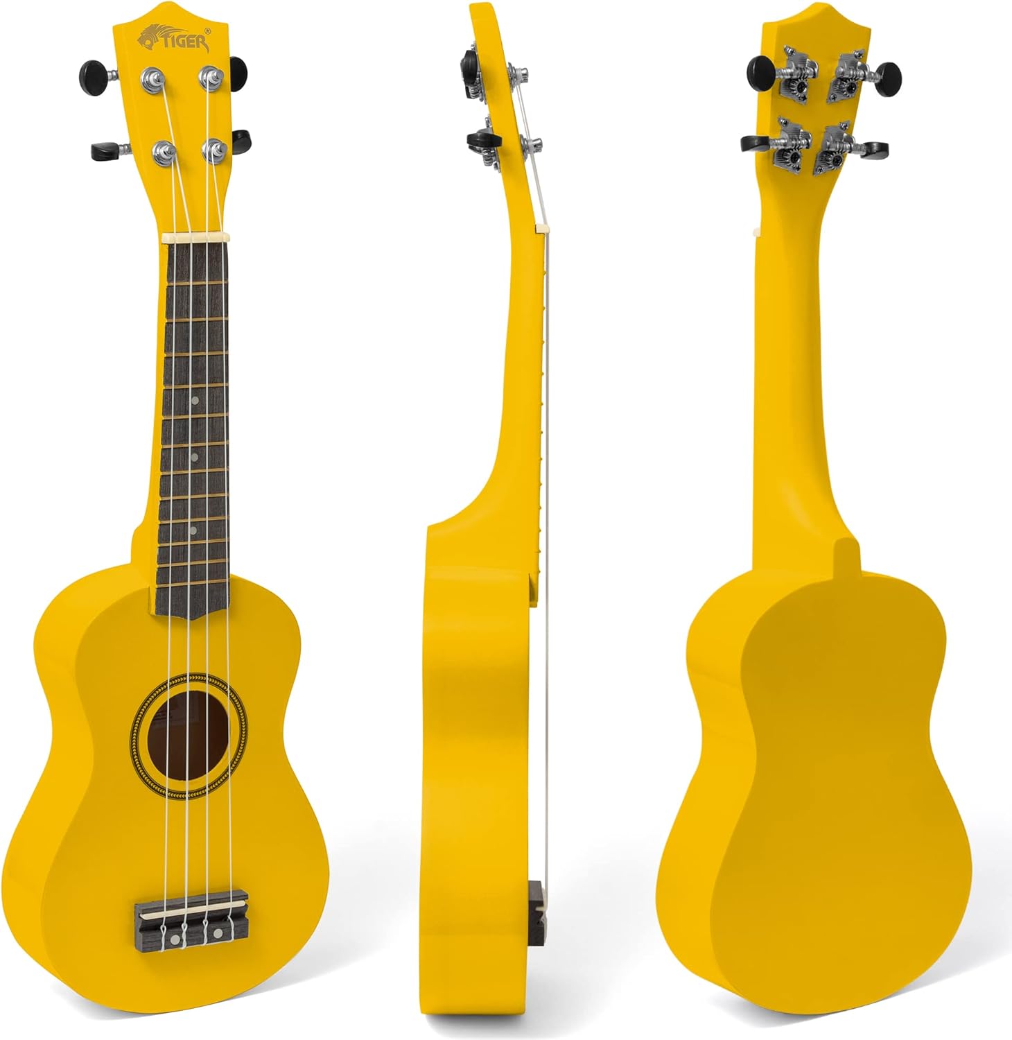 Soprano Ukulele Ukelele for Kids includes Gig Bag, Felt Pick, Spare Strings - Yellow - TIGER UKE7-YL