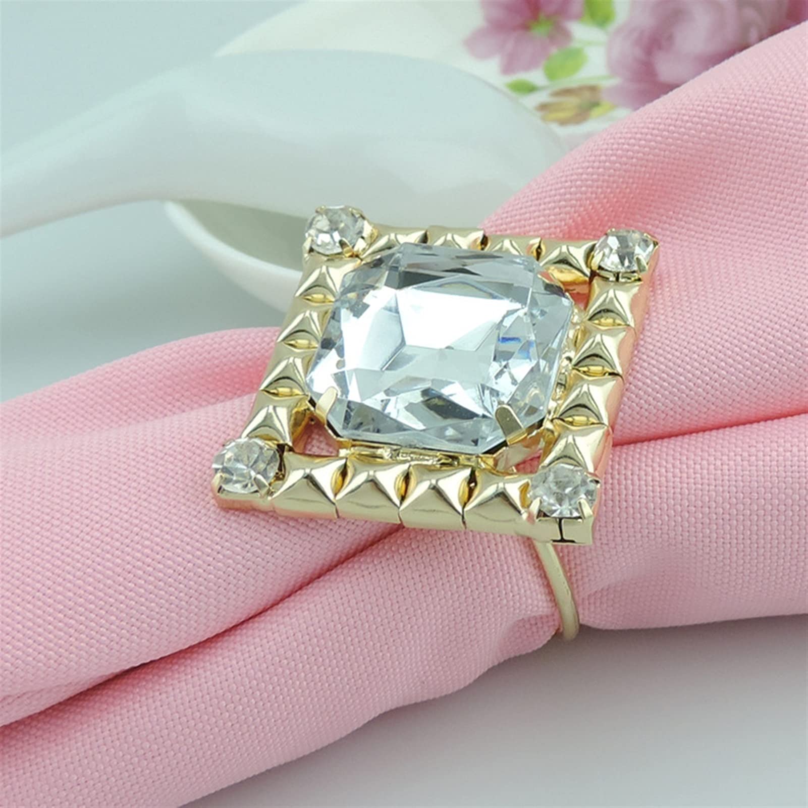 servilletero 12 unids/lote Hotel Anillo de oro Boca de la boca Anillo de servilleta Cuadrado Lattice Metal Bigging Big Stars Hebilla de servilleta de cristal