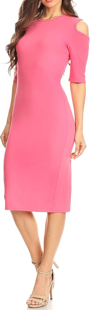 Amazon.com: ICONOFLASH Women's 1/2-Sleeve Cold Shoulder Body Con Midi Dress (Coral, Small) : Clothing, Shoes & Jewelry Amazon.com: ICONOFLASH Women's 1/2-Sleeve Cold Shoulder Body Con Midi Dress (Coral, Small) : Clothing, Shoes & Jewelry